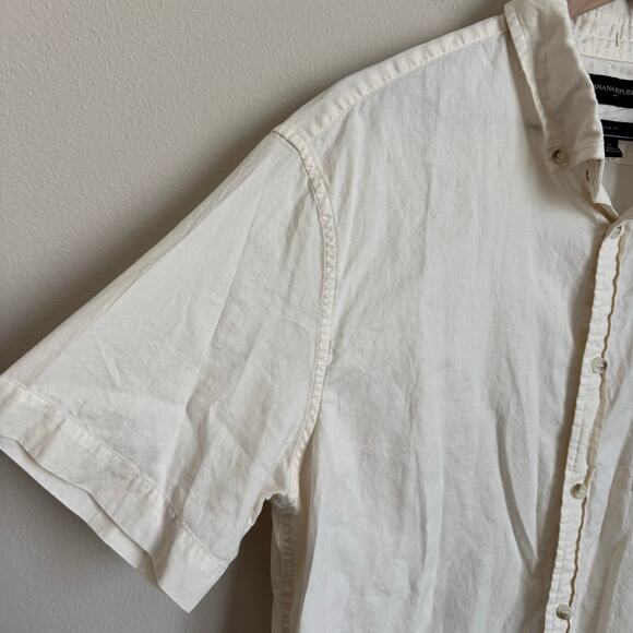 Banana Republic Mens 100% Cotton Cream Shirt Button Up Top Size Large Slim Fit - Picture 4 of 11